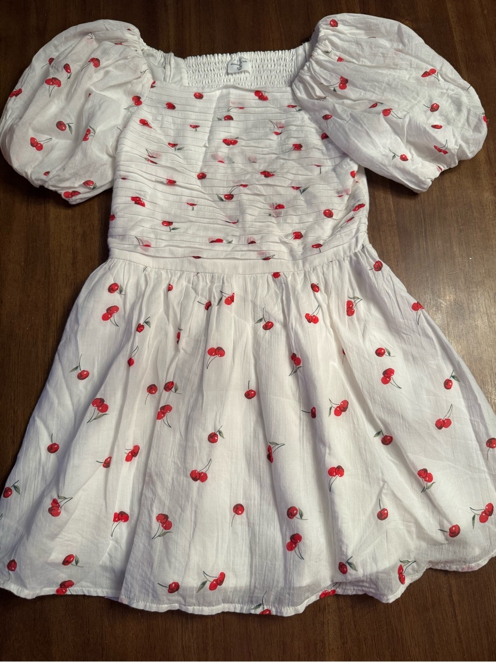 abercrombie kids White Cherry Print Puff-Sleeve Dress
